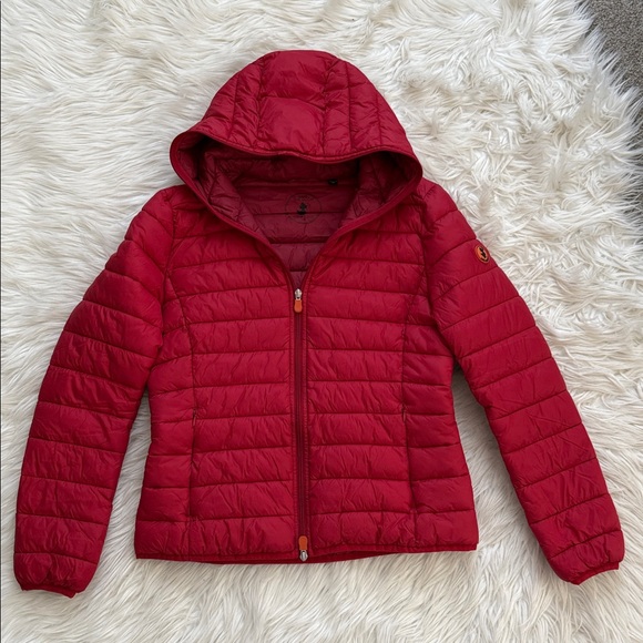 Save The Duck Classic Hooded Red Ultra Light Jacket Size 2/M - Picture 4 of 13